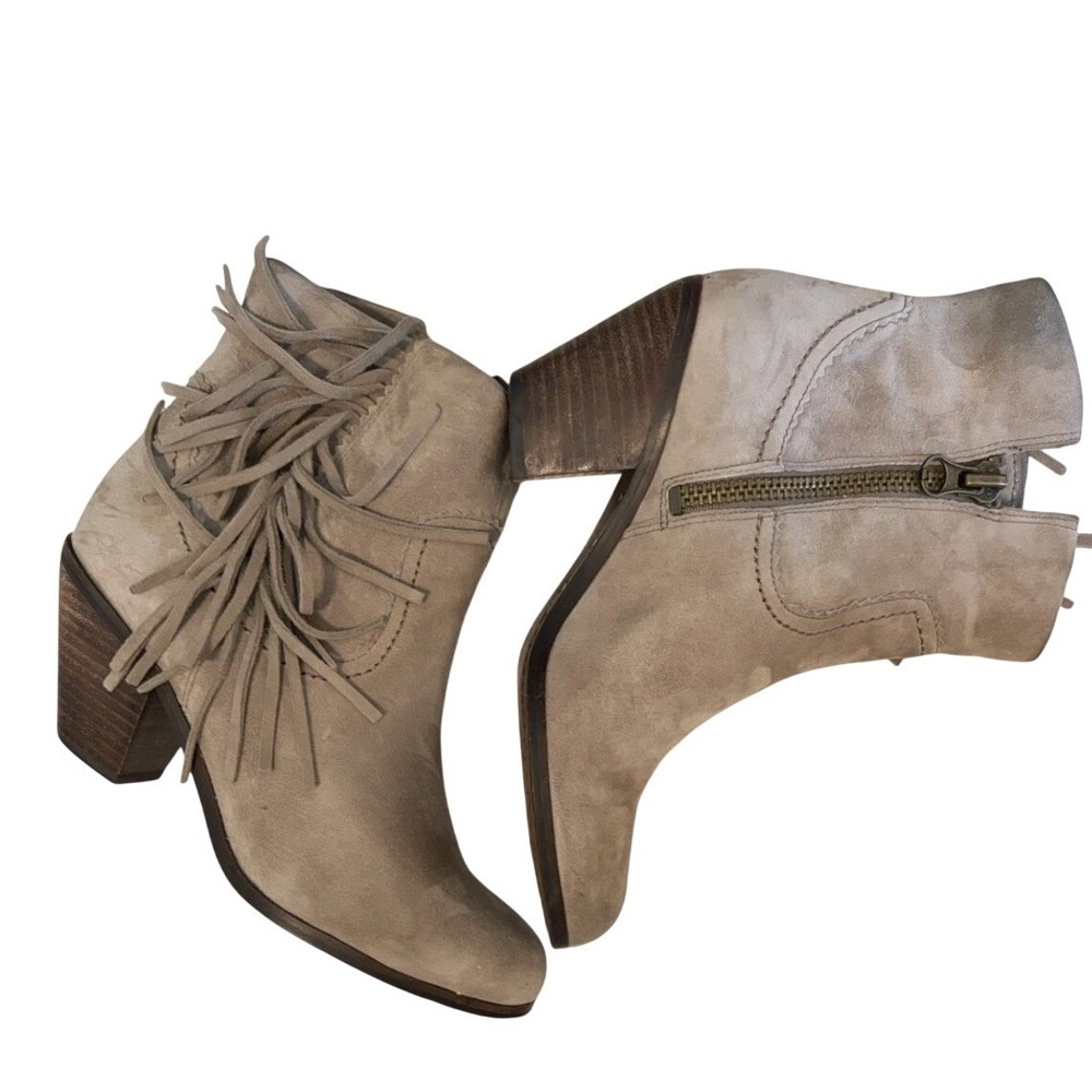 Sam Edelman Louie Tan Suede Fringe Ankle‎ Boots Womens 8M Western Boho Booties